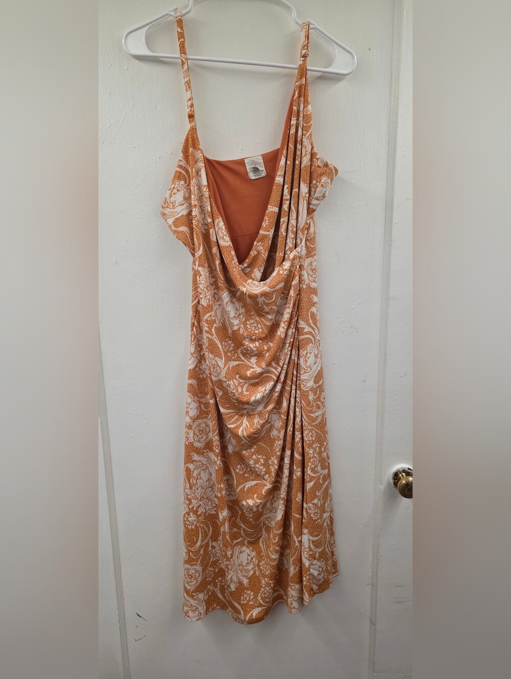 Joie XL Orange Ivory Floral Surplice Ruched Midi Dress